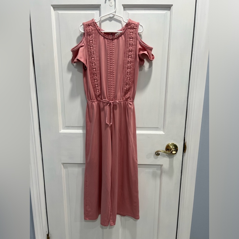SELF ESTEEM Cold Shoulder Jumpsuit Pink Sz 8 SMALL HOLE RIGHT SHOULDER Pre Loved